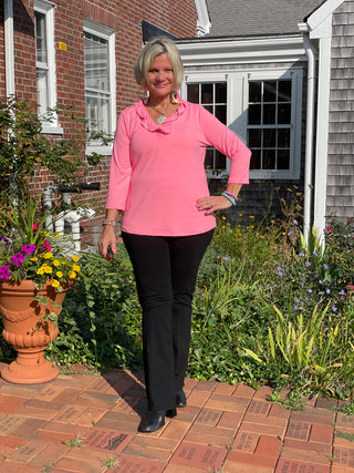 LULU-B SOLID CORAL RUFFLE TOP