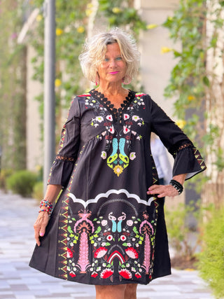 V-neck lace patchwork complete with printed dress Cathys Place