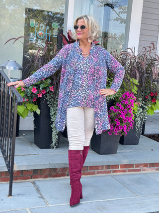 SHADES OF BLUE  ROUGED CARDIGAN