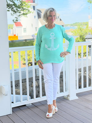 DOCKSIDE NAUTICAL SEAFOAM NAUTICAL STRIPE SWEATER LULU-B