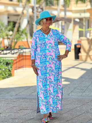 SPLASH OF PINK ELBOW MAXI DRESS