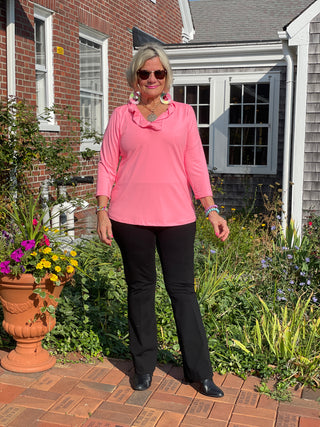 LULU-B SOLID CORAL RUFFLE TOP