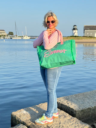 SEWN ROPE SUMMER LETTER FRINGED CANVAS BAG