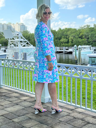 SPLASH OF PINK  SLEEVE DRESS