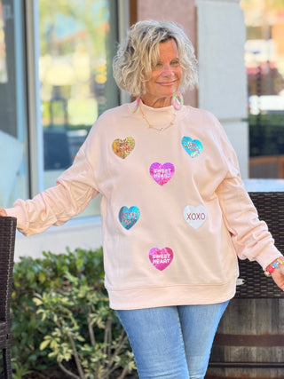 Sequin Romantic Heart Graphic Valentines Sweatshirt Cathys Place