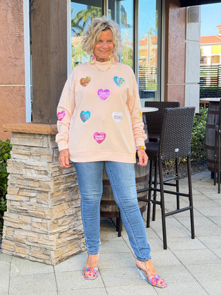 Sequin Romantic Heart Graphic Valentines Sweatshirt Cathys Place