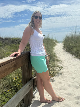 LULU-B SIESTA  GREEN SCALLOP SHORTS