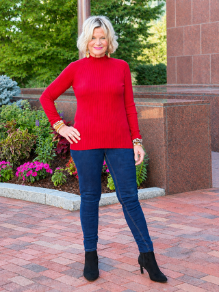 Ribbed Knit Mock Neck Sweater RED CHARLIE B