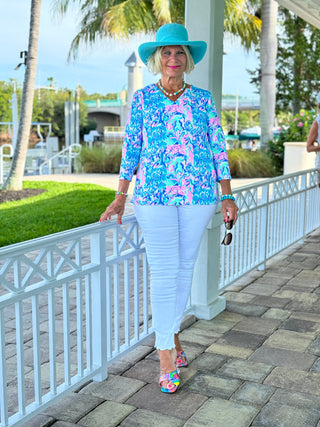 SPLASH OF PINK  V NECK TOP