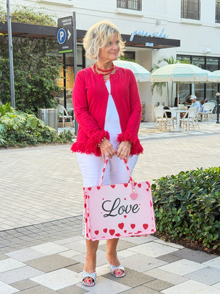 LULU B RED FRINGE CASHMERE SWEATER
