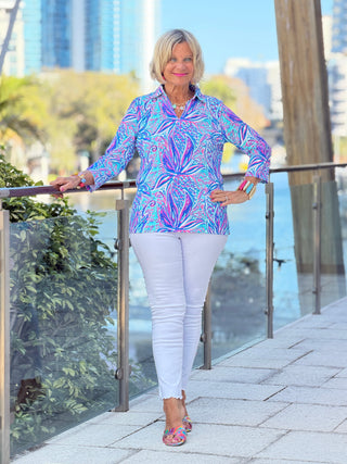 LULU B PALM ROYALE COLLAR SLEEVE TOP LULU-B