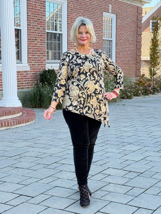 Women's Gold Foil Floral Printed Knit Top Cathys Place