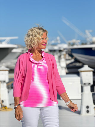 MARINA PINK STRIPE RUFFLE TOP LULU-B