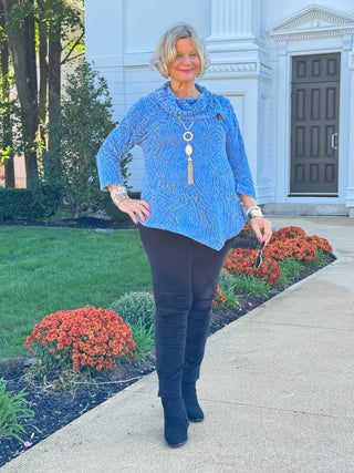 HOLIDAY BLUE JACQUARD TOP