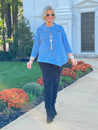 HOLIDAY BLUE JACQUARD TOP