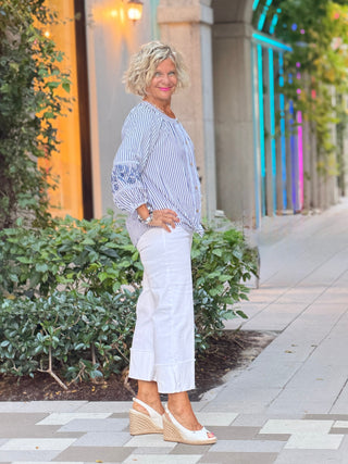 NAVY SEERSUCK TIE TOP Cathys Place