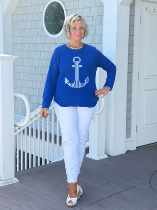 DOCKSIDE NAUTICAL COBALT STRIPE ANCHOR SWEATER LULU-B
