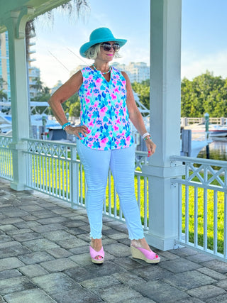 PINK PETALS SLEEVELESS V NECK