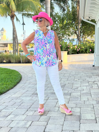 PINK PALM TREE SLEEVELESS TOP - Cathys Place