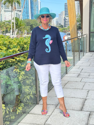 LULU-B NAVY SEAHORSE SWEATER
