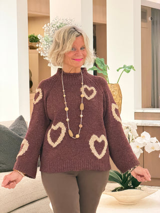 Heart Mock Neck Knit SweateR CHARLIE B