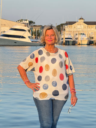 Poka Dot Dolmain top Final Sale