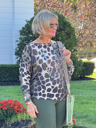 OMBRE GIRAFFE PRINT LUREX KNIT TOP