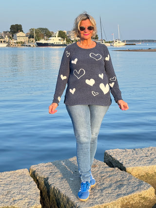 NAVY HEART CHENILLE SWEATER