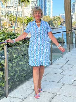 LULU B COASTAL BLOOM SHORT SLEEVE DRESS