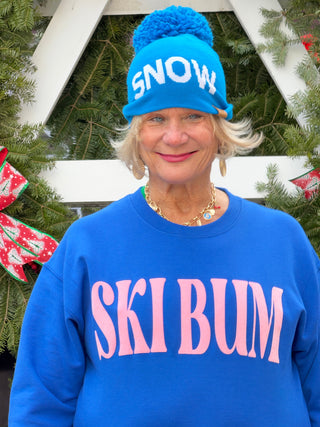 ROYAL BLUE SKI BUM Suede-Like Flocked Logo Heavyweight Sweatshirt Cathys Place