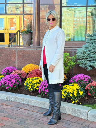 LULU-B WINTER WHITE ROUGED CARDIGAN