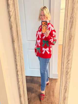Bow Pearl Christmas Sweater Little Daisy Closet