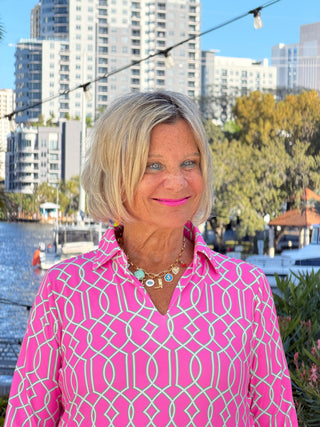 LULU B PALM BEACH LATTICE SLEEVE COLLAR TOP LULU-B