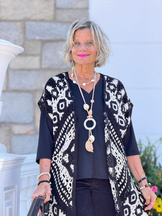 Women's Medallion Crochet Fringe Sleeveless Cardigan Cathys Place