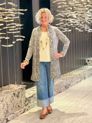 LULU-B CHEETAH WINTER WHITE ROUGED CARDIGAN LULU-B