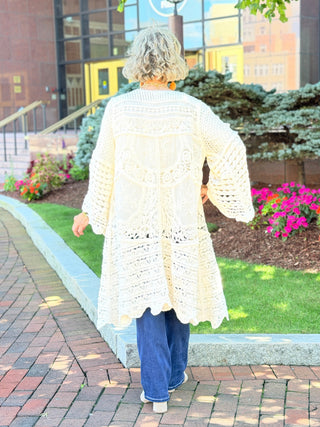CROCHET CREAM LONG CARDIGAN Cathys Place