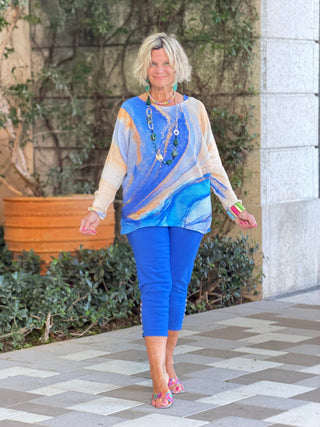 EMBELLISHED  LATTICE CAPRI COBALT LULU-B