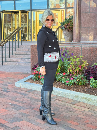 BLACK CABLE FULL ZIPPER CARDNAL SWEATER