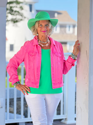 LULU B CHAMBRAY HOT PINK LINEN JACKET LULU b