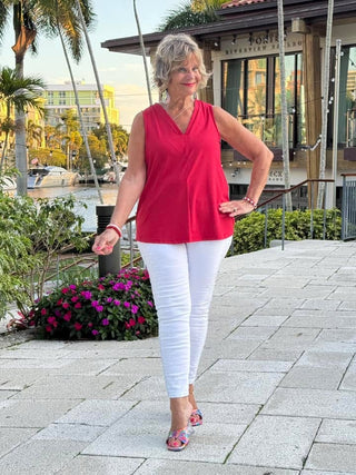 LULU-B RED TAILORED V TANK