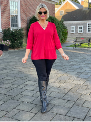 LULU-B RED TAILORED V SLEEVE TOP