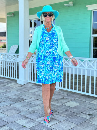 BLUE DREAMING HEARTS RUFFLE DRESS