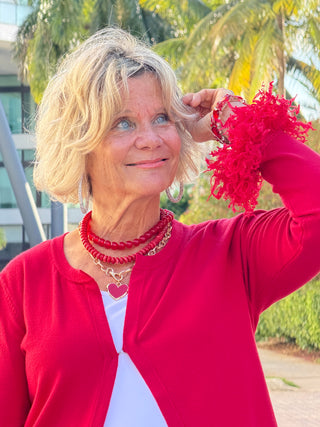 Enamel Heart Pendant Accent Chunky Beaded Layered Statement Necklace