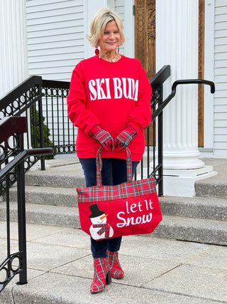 SKI BUM Suede-Like Flocked Logo Heavyweight Sweatshirt Fashion City