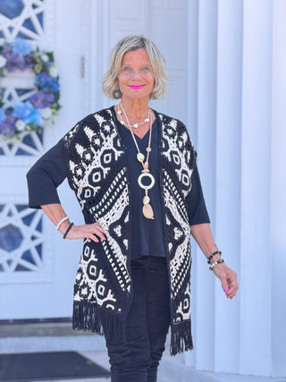 Women's Medallion Crochet Fringe Sleeveless Cardigan Cathys Place