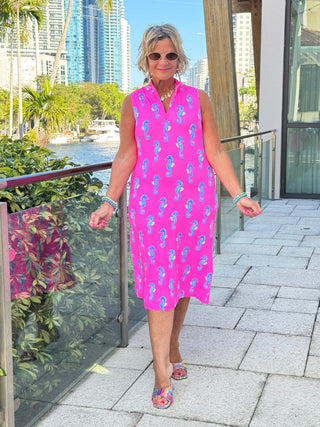 LULU B SEAHORSE BAY MIDI SLEEVELESS 1/4 ZIP MAXI DRESS