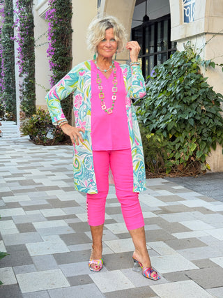 EMBELLISHED LATTICE CAPRI HOT PINK LULU-B