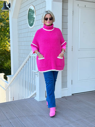 COLOR BLOCK FUCHSIA POCKET SWEATER