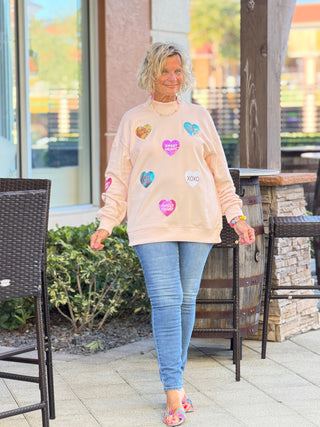 Sequin Romantic Heart Graphic Valentines Sweatshirt Cathys Place