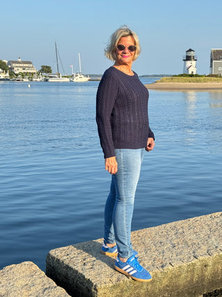 LULU-B NAVY CABLE CREW NECK SWEATER